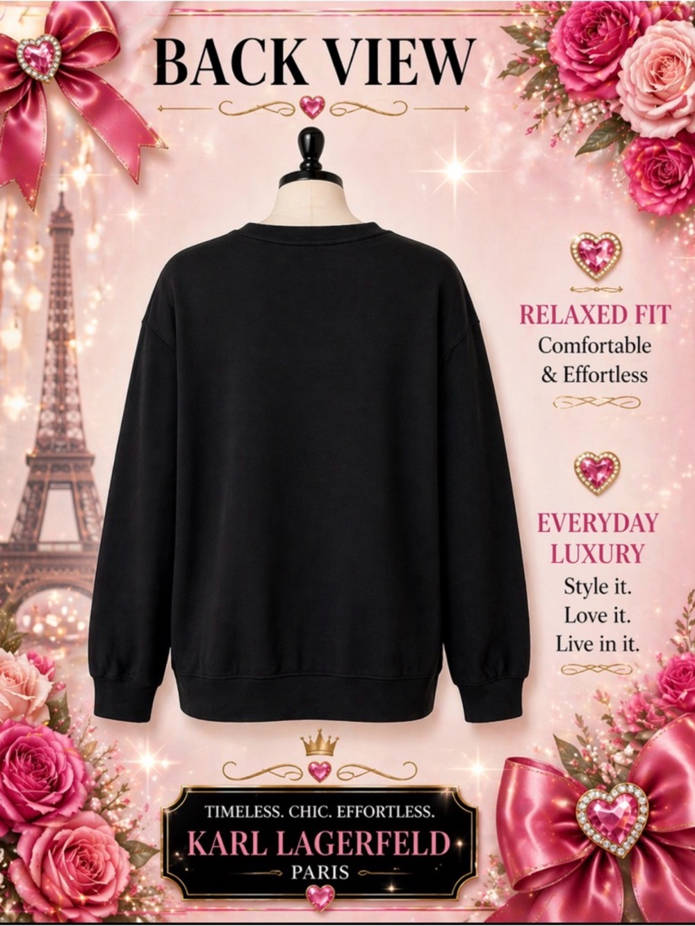Karl Lagerfeld Black Sweatshirt with Silver Paris Eiffel Tower Women Size 2X NWT - Picture 3 of 12